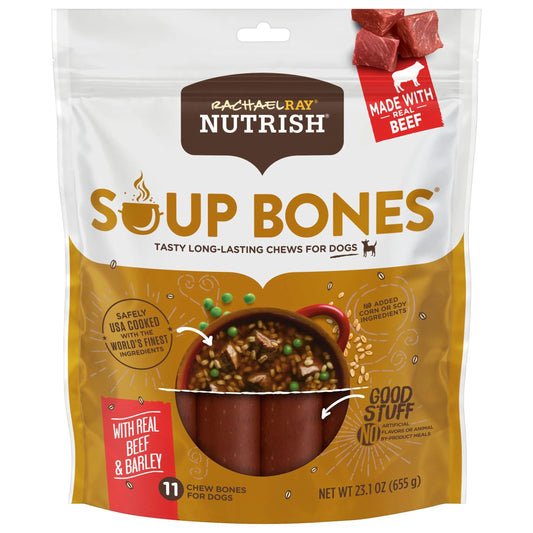 Rachael Ray  Soup Bones – Delicious Beef & Barley Chews for Dogs, 11 Count